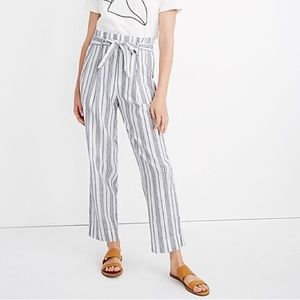 Madewell Linen-Cotton Paperbag Pants in Dark Baltic Stripe